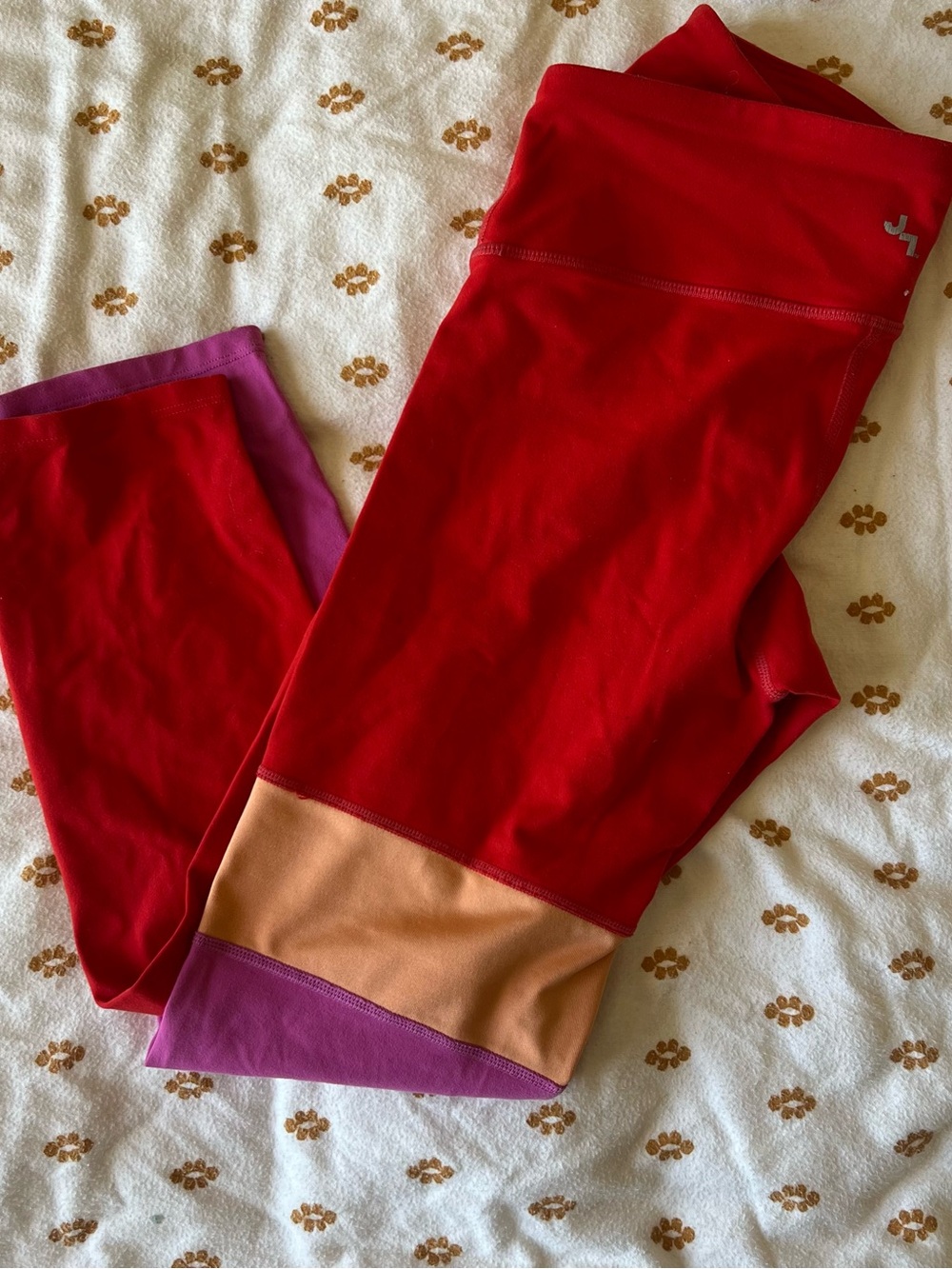 JoyLab Red Leggings with Peach and Pink Colorblock